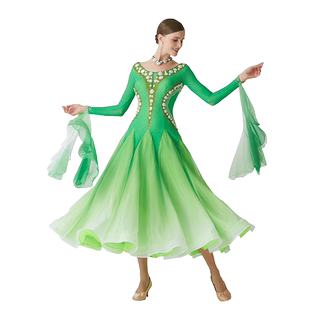 韵舞新款国标摩登舞蹈表演出比赛服装大摆连衣裙交谊舞裙高端定制