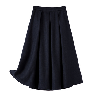 韩系百搭伞裙绵羊毛毛呢褶皱气质舒适长款a字半身裙女2025新款冬