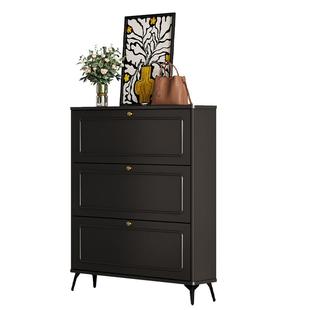 超薄黑色实木鞋柜门口外楼道玄关室内极窄翻斗入户收纳柜一体靠墙