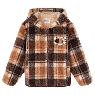 【防静电】Champion冠军男女童装25冬季新款仿羊羔绒连帽格子外套