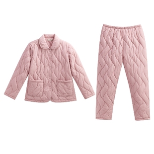 秋鹿暖羽绸三夹层男女款睡衣2025新款秋冬季加厚棉服可外穿家居服