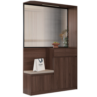 复古风入户玄关柜鞋柜坐凳一体客厅屏风玻璃隔断柜家用门厅柜7W38