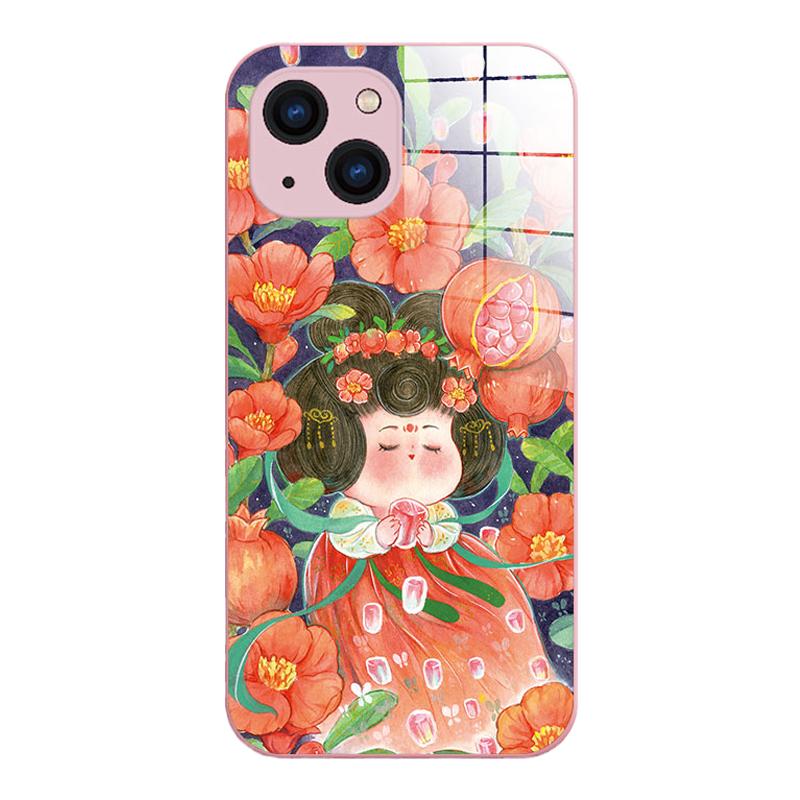 唐贵肥适用iPhone苹果16手机壳15液态玻璃16pro古风华为p60可爱卡通pura70pro转运石榴中国风新中式镜