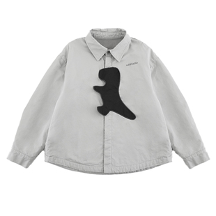 oddtails男童纯棉加绒衬衫秋冬装2025新款中大童恐龙立体压花上衣