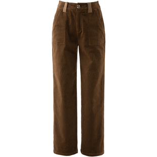 加绒灯芯绒女裤阔腿裤女冬季2025新款咖色休闲直筒棕色条绒裤子