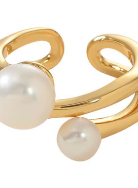 新品中古欧美风夸张宽版食指戒高档天然珍珠戒指百搭食指戒