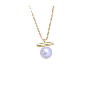 淡水10-11mm正圆白色强光细微瑕珍珠吊坠女S925银加粗项链横杠款