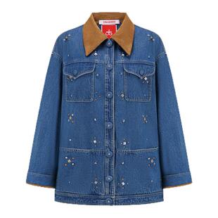 ORA GENESIS 2025秋季新款撞色领铆钉牛仔外套女复古风牛仔夹克