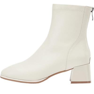 达芙妮白色切尔西短靴子女高跟