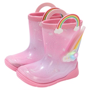 泰兰尼斯儿童闪灯雨鞋四季款可拆卸内里男童防滑雨靴女宝踩水鞋子