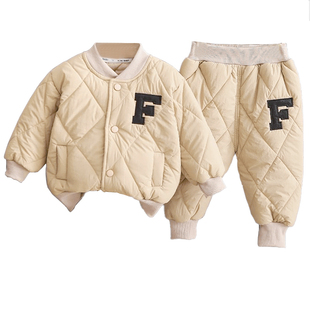 保暖外套男宝衣服两件套女童棒球服夹棉外套2024新款加厚棉衣套装