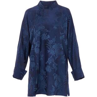 花木深新中式大襟衫人丝提花改良国风上衣女连袖盘扣斜襟立领外套