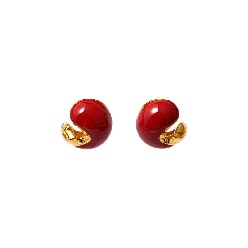 盐岛金鳞锦鲤珐琅耳钉新款耳饰