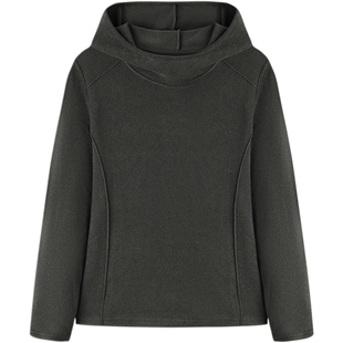 爱居兔深灰色连帽打底衫女冬季新款简约高级时尚长袖打底衫