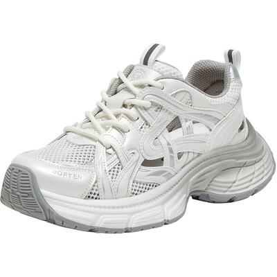 百思图2025夏季新款网面镂空透气老爹鞋厚底增高女休闲鞋D5810BM5