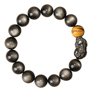 天然招财貔貅银曜石黄虎眼手串高档男士金曜石虎眼石手链礼物