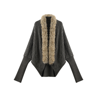 FYFTHX 秋冬新款设计感蝙蝠袖毛领毛衣外套宽松廓形针织开衫