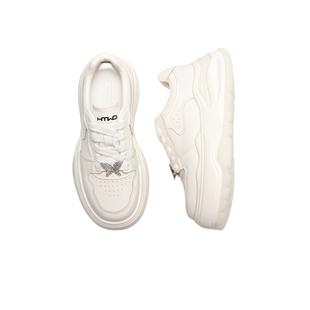 热风松糕厚底小白鞋女款2025年春秋新款水钻蝴蝶百搭休闲黑白板鞋