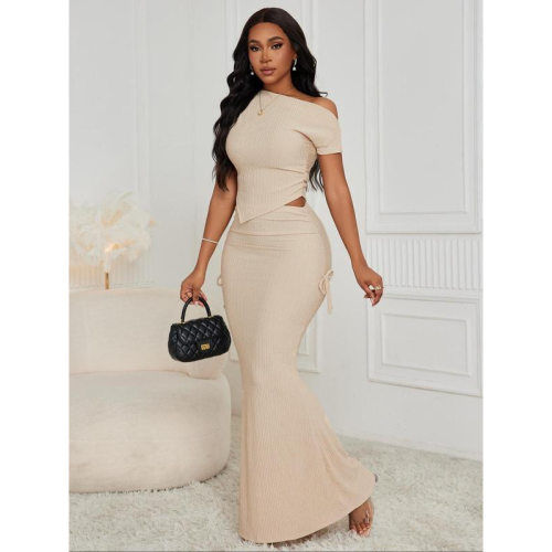 V 90208 One-shoulder Ruched Mermaid Dress 单肩缩褶鱼尾裙套装