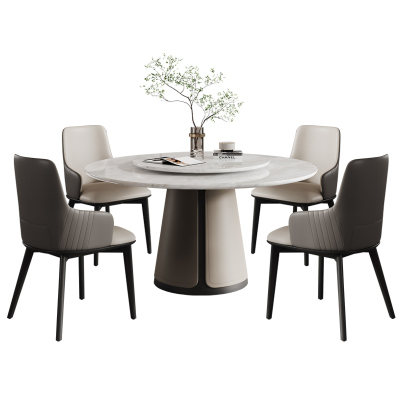 天然大理石圆形餐桌带转盘高端意式现代简约家用小户型大理石圆桌