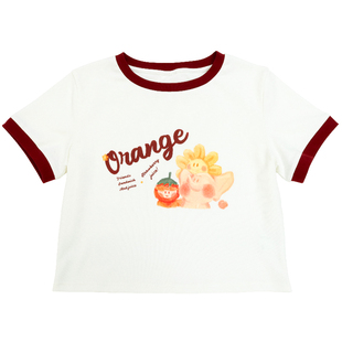 orang修身短袖短款T恤女吴昕同款露腰甜美小飞象夏新Ailesdorfy