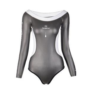 Saveocean 2mm绮月一字领炫彩长袖包臀比基尼湿衣修身显瘦时尚