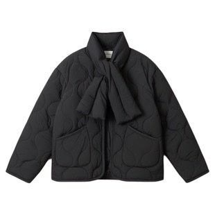 黑色可拆卸围巾肌理感羽绒服女冬季新款90白鸭绒轻薄保暖外套上衣