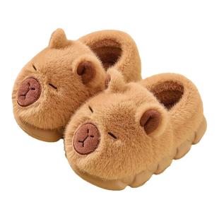 卡皮巴拉儿童棉拖鞋男童包跟冬季家居室内女孩宝宝毛毛绒保暖棉鞋