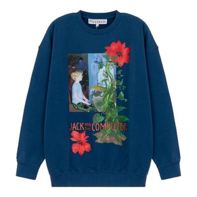 JW ANDERSON 男士蓝色棉质印花圆领套头卫衣银泰百货精品 301574