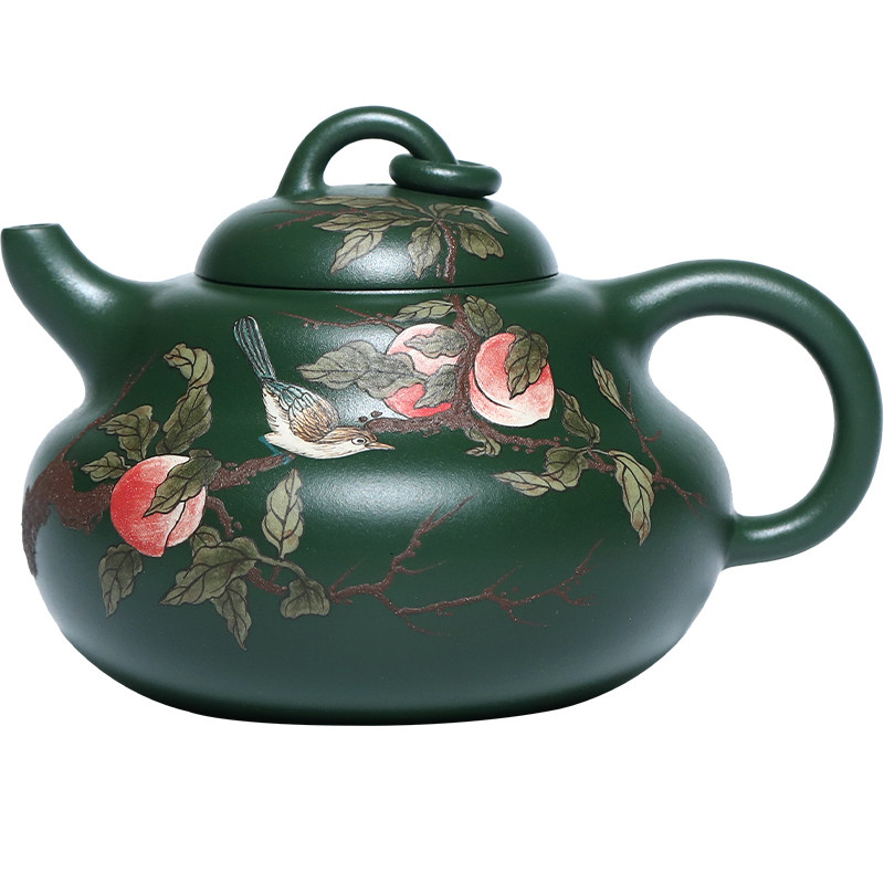 和泥有缘复古绿泥福禄茶壶