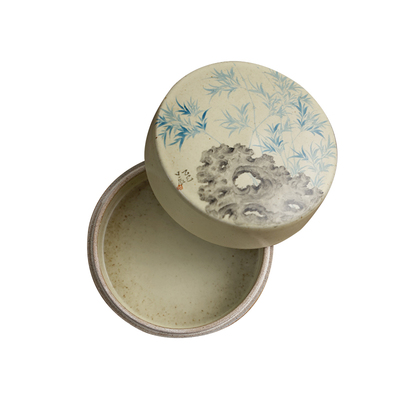 匠人手绘竹影印泥盒 文房四宝书法练字陶瓷器摆件书房印盒收纳