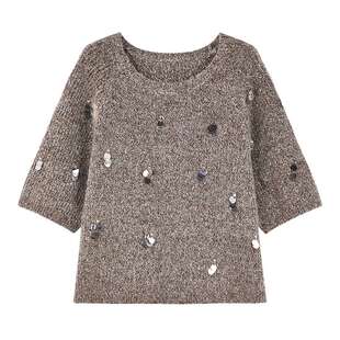 MISSCOCOON可可尼咖色套头毛衣女2025冬新款miu系亮片兔毛针织衫