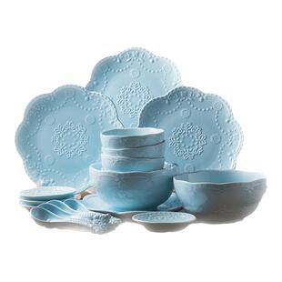 家用整套餐具碗盘套装欧式创意陶瓷浮雕蝴蝶釉下彩微波炉可用