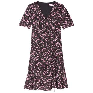 【真丝】SALT.P可颜100%桑蚕丝v领抽褶印花碎花裙连衣裙夏