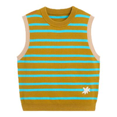 whitewheat纯棉条纹毛衣马甲