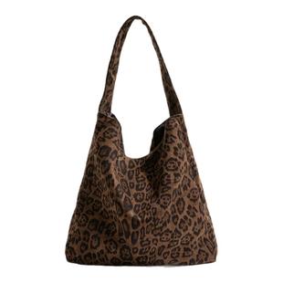 橙子少女韩系辣妹麂皮绒豹纹包包通勤大容量手提包小众单肩托特包