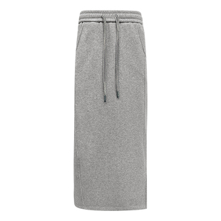 灰色卫裙半身裙秋女2025新款高腰a字开叉直筒长款包臀运动卫衣裙