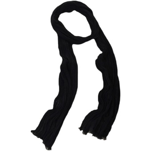 黑色围巾女秋冬薄细窄长条褶皱棉麻文艺日系百搭纯色护颈围脖丝巾