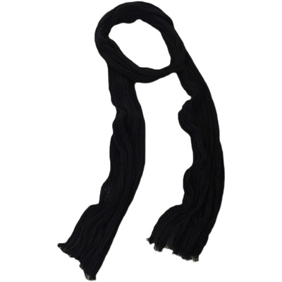 黑色围巾女秋冬薄细窄长条褶皱