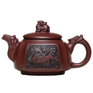 宜兴紫砂壶名家纯全手工刻绘龙行天下大容量高端功夫茶具套装单壶
