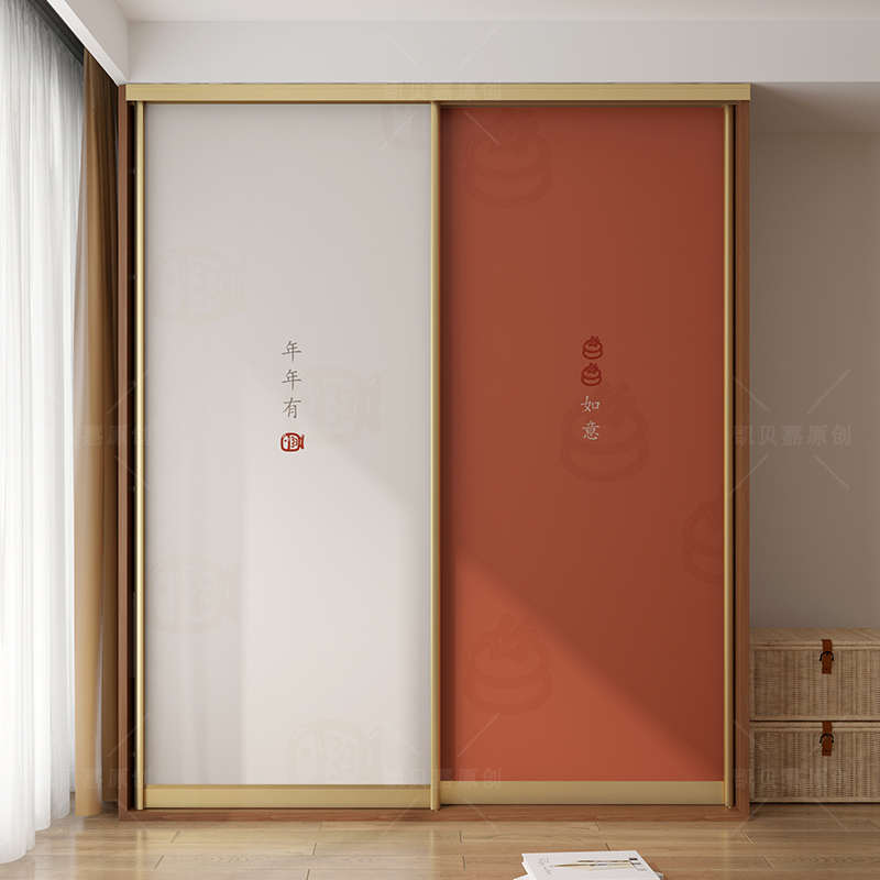 新中式国风装饰柜门贴纸自粘翻新衣柜柜子玻璃移门推拉门贴画贴膜