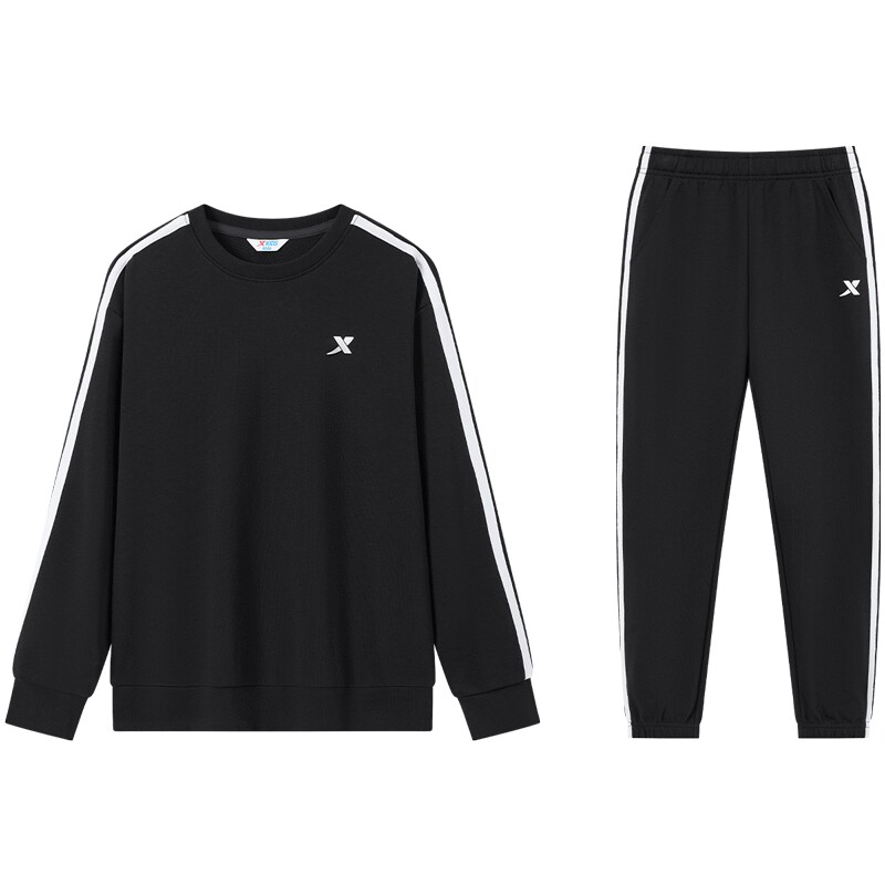 特步童装男童春季套装2026新款套头运动服卫衣卫裤圆领套装两件套