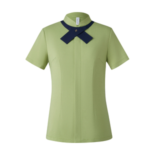 时尚山野风餐厅奶茶咖啡烘焙店服务员工作服短袖立领衬衫套装定制
