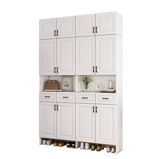 鞋柜实木家用门口简约大容量阳台收纳入户一体靠墙储物玄关柜定制