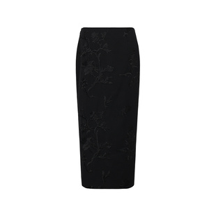 黛玛诗新中式国风提花直筒裙春新款侧开叉高腰包臀半身裙女中长裙