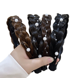 鱼骨辫假发发箍女2023新款麻花辫子发带珍珠发卡女款头箍秋冬发饰