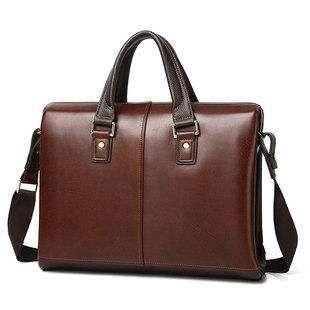 男士真皮复古手提包头层牛皮15.6寸电脑包高端大容量商务包公文包