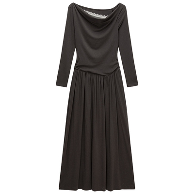 OCHIRLY欧时力斜肩拼蕾丝连衣裙