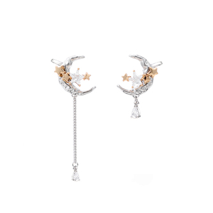 无耳洞耳夹!SUMIYAKI 原创月亮不对称耳夹女星月耳饰女小众耳环