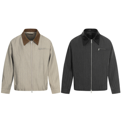 老钱风条纹翻领boxy版型夹克